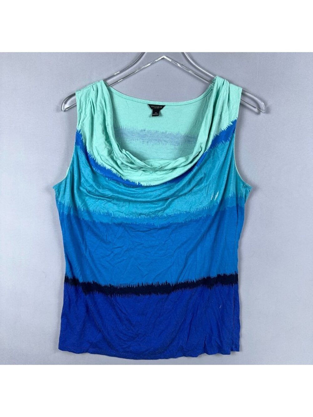 Ann Taylor Tank Top Size Medium Sleeveless Tryst USA Cowl Neck Ombre Blue Aqua